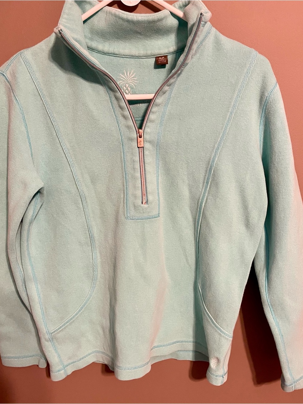 Tommy Bahama Women’s Light Aqua Quarter‑Zip Fleece Pullover - Size Small